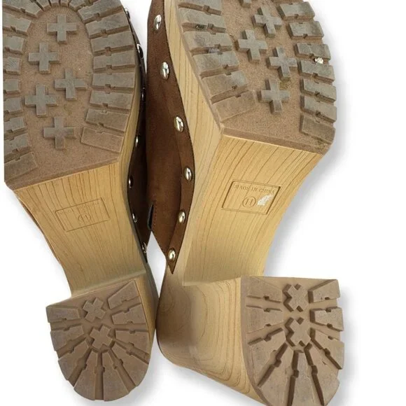 Sun + Stone Taanya Platform Clog Mules Studded in Brown Micro Suede Size 11 - Picture 8 of 11
